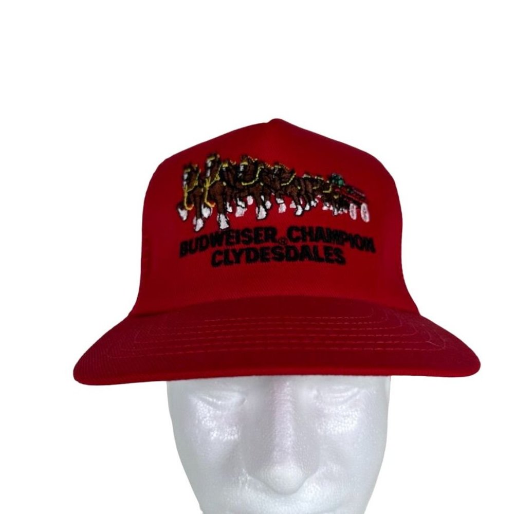 Vintage Budweiser Champion Clydesdales Snapback Trucker Hat RED Stylemaster Cap - Picture 2 of 9
